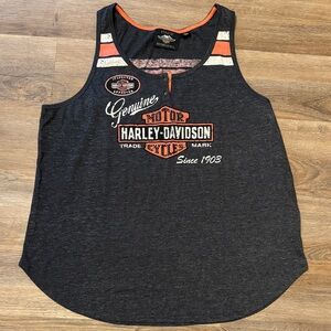 Harley-Davidson Women's Charcoal Tank Top with Orange Accents